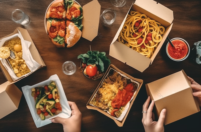 餐桌上分享外卖食物人摄影图,高清,摄影图,摄影图片,图片大全,摄影图免费下载